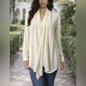 J Jill Cardigan Duster Topper Ivory Cream M Medium Long Sleeve Open Washable
